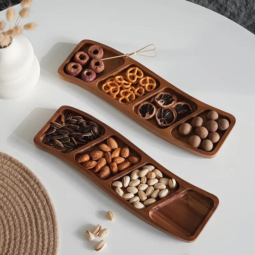 Minimalist Wooden Serving Tray With Divided Compartments