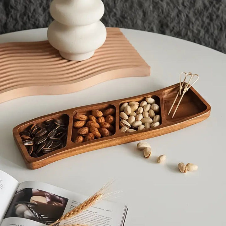 Minimalist Wooden Serving Tray With Divided Compartments