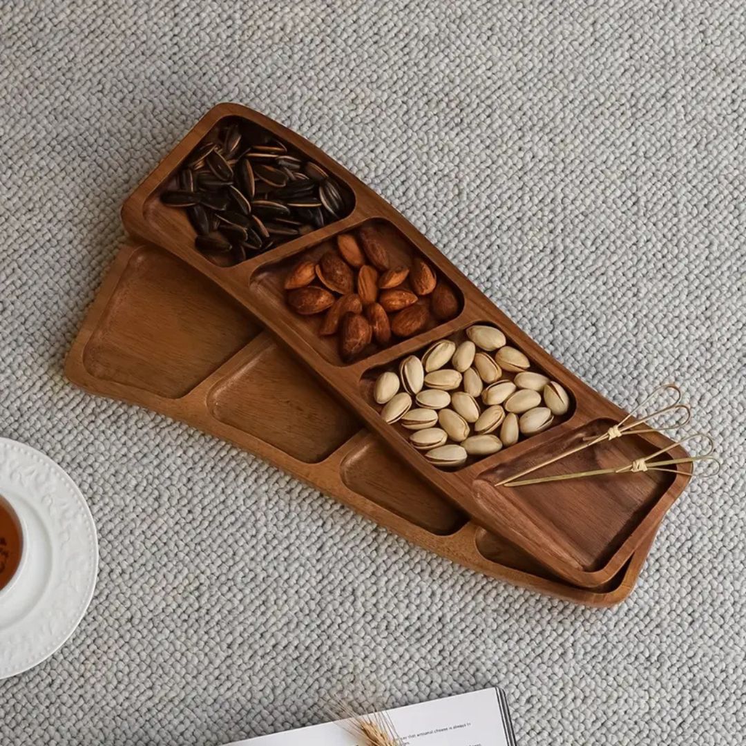 Minimalist Wooden Serving Tray With Divided Compartments