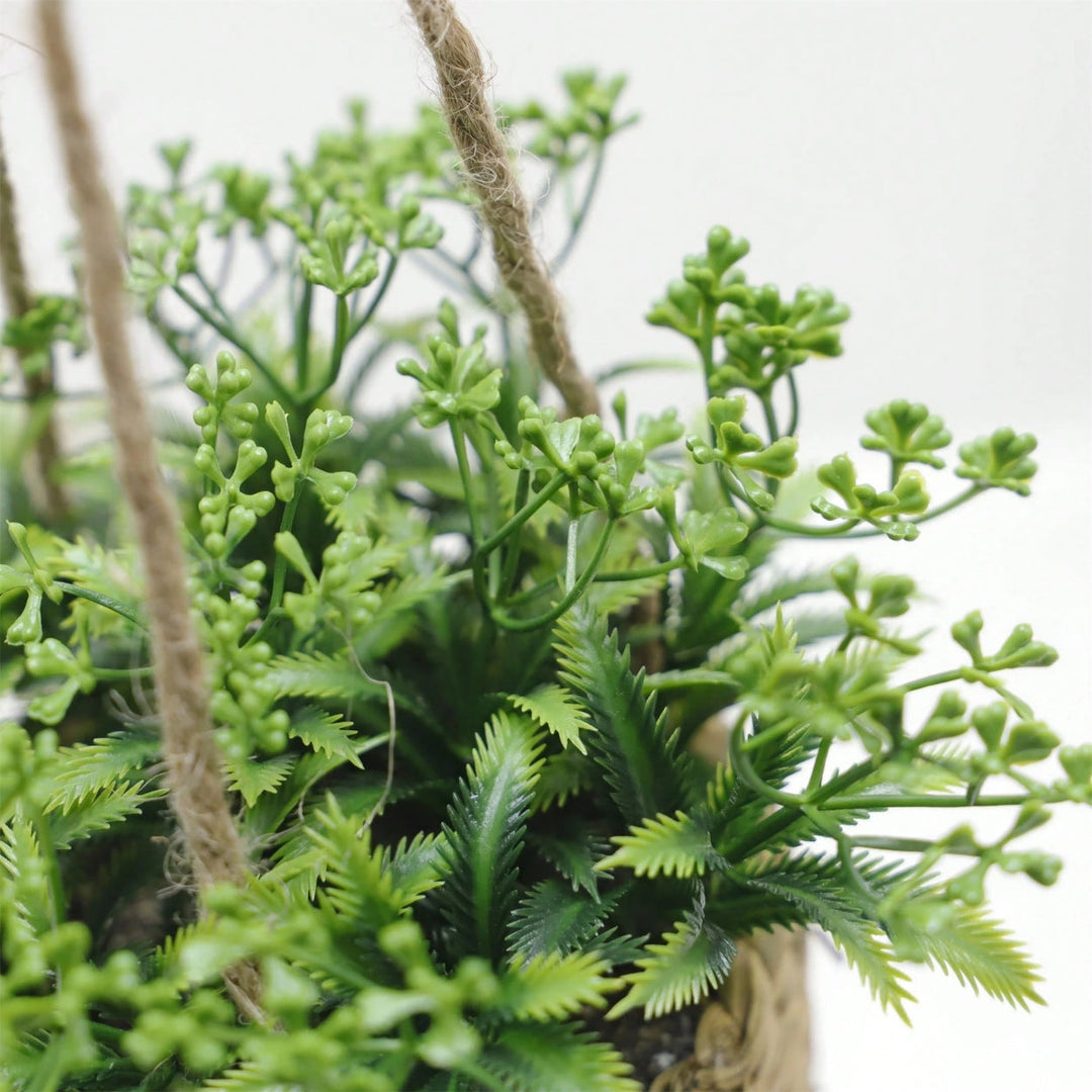 Minimalist Woven Basket Hanging Planter Set With Artificial Greenery