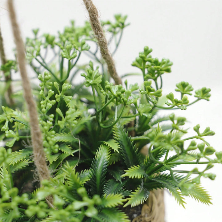 Minimalist Woven Basket Hanging Planter Set With Artificial Greenery