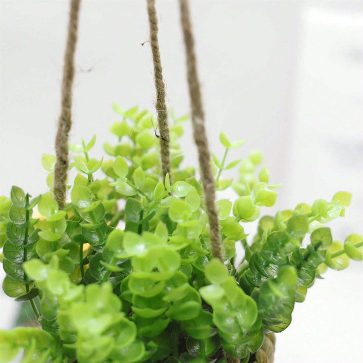 Minimalist Woven Basket Hanging Planter Set With Artificial Greenery