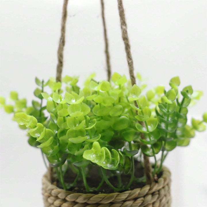 Minimalist Woven Basket Hanging Planter Set With Artificial Greenery