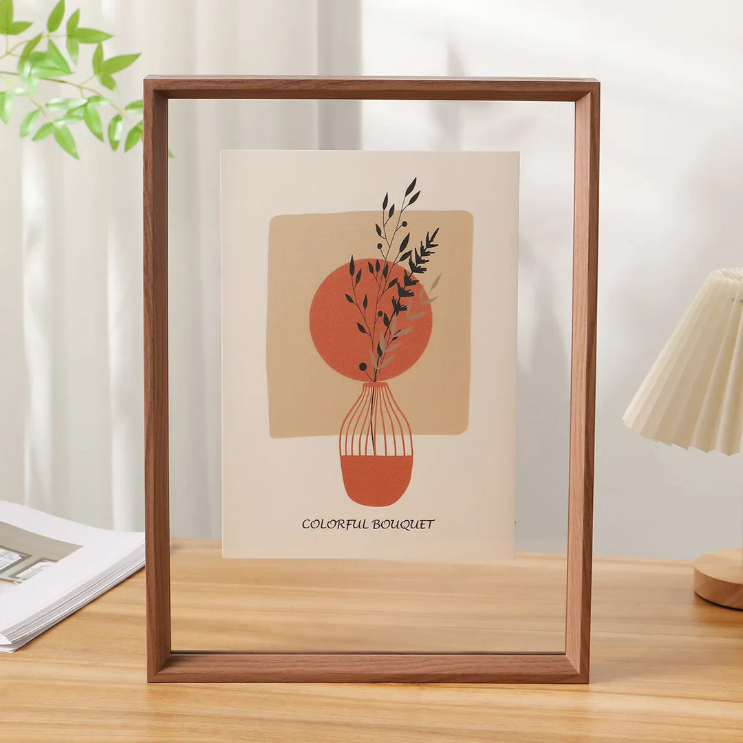 Minimalist Double-Sided Acrylic Photo Frame With Wooden Frame