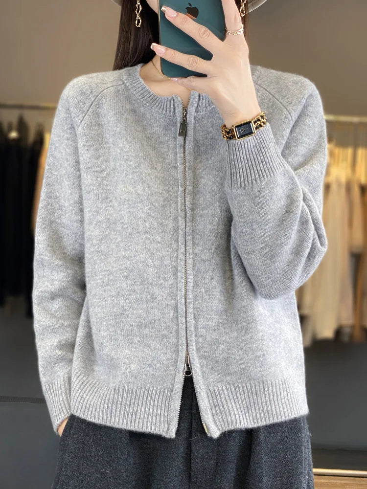 Lunara Wool Zip-Up Sweater