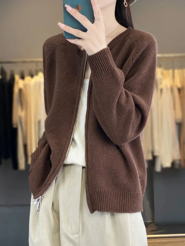 Lunara Wool Zip-Up Sweater