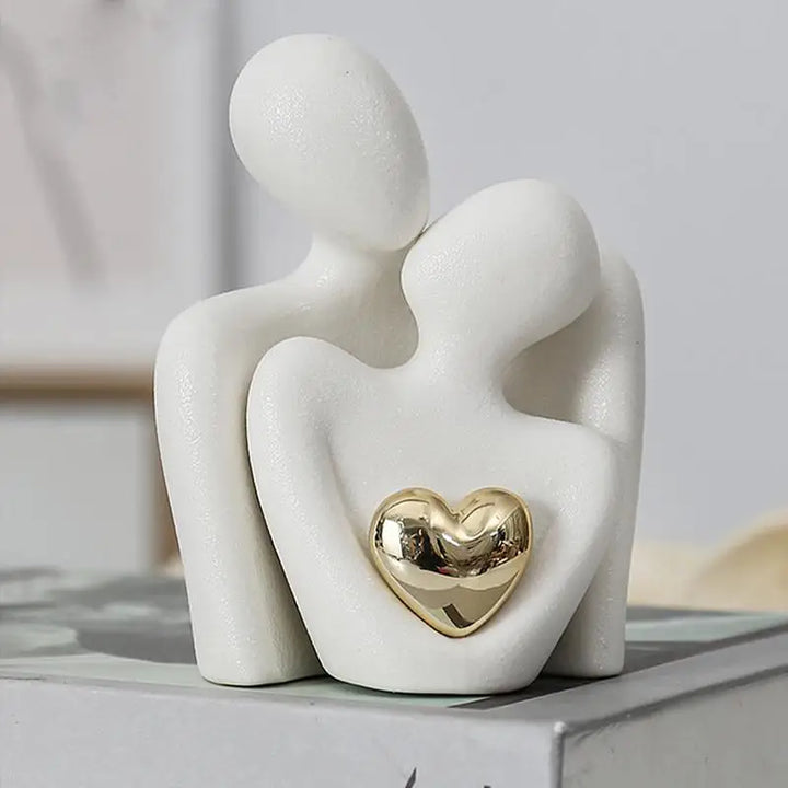 Minimalist Couple Figurine With Gold Heart Accent
