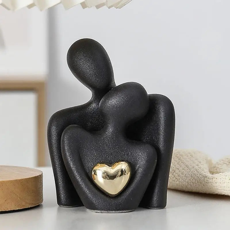 Minimalist Couple Figurine With Gold Heart Accent