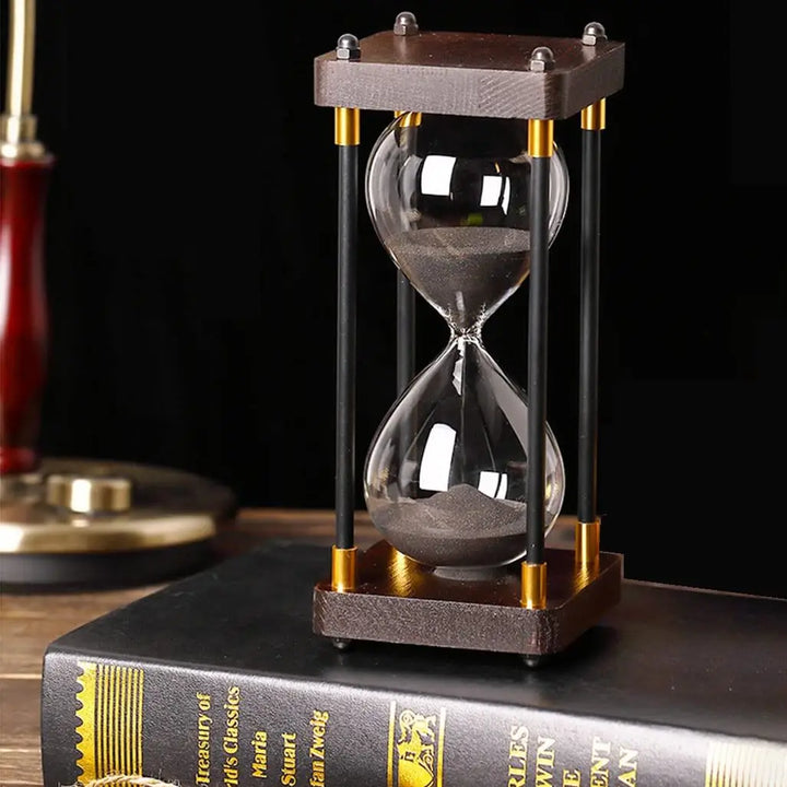 Wood and Glass Hourglass With Gold Accents