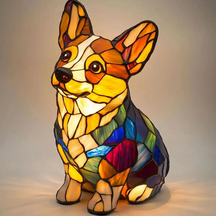 Art Nouveau Stained Resin Cat and Dog Table Lamp