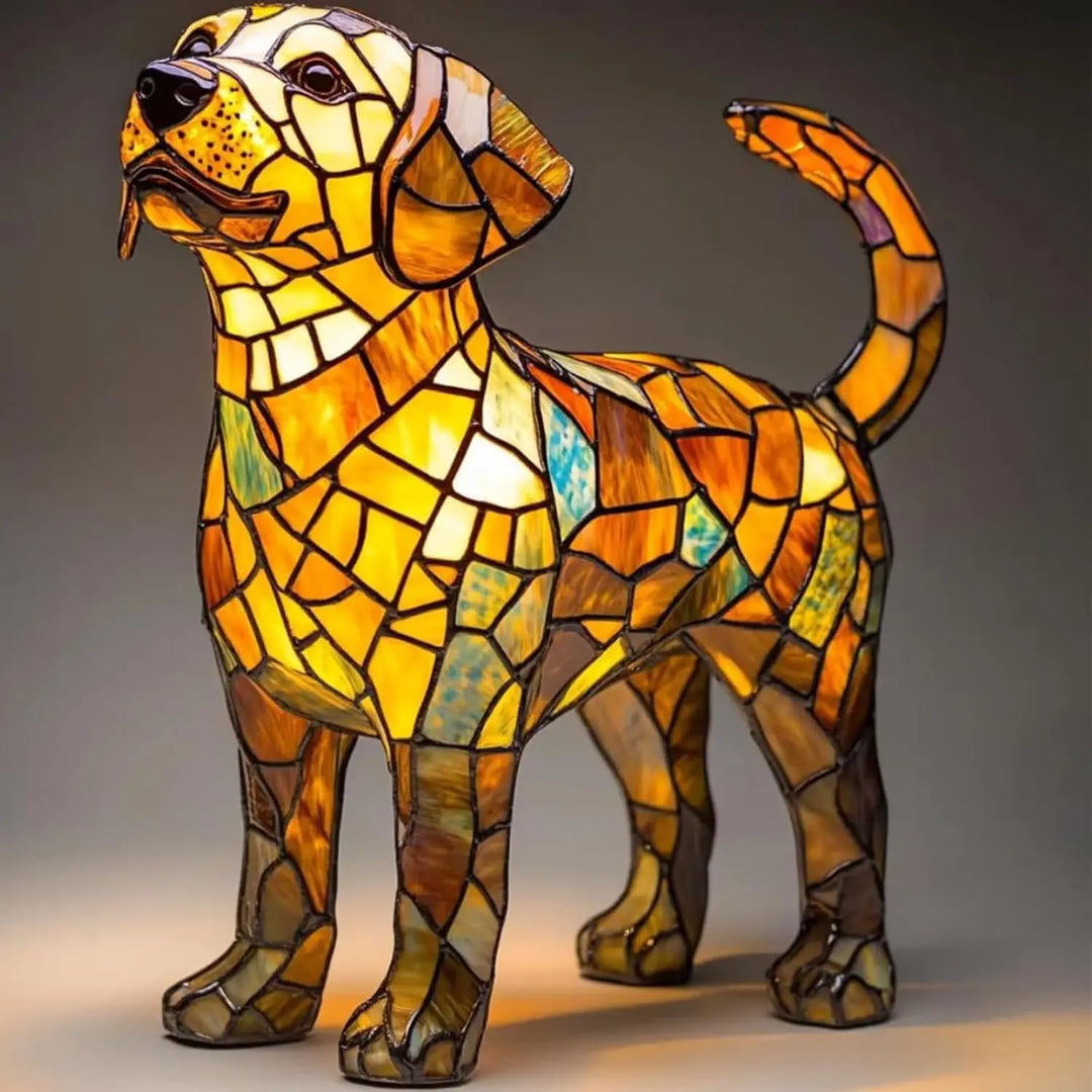 Art Nouveau Stained Resin Cat and Dog Table Lamp