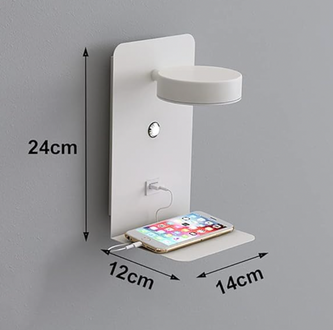 MInimalist LED Wall Lamp with USB Charger and Shelf