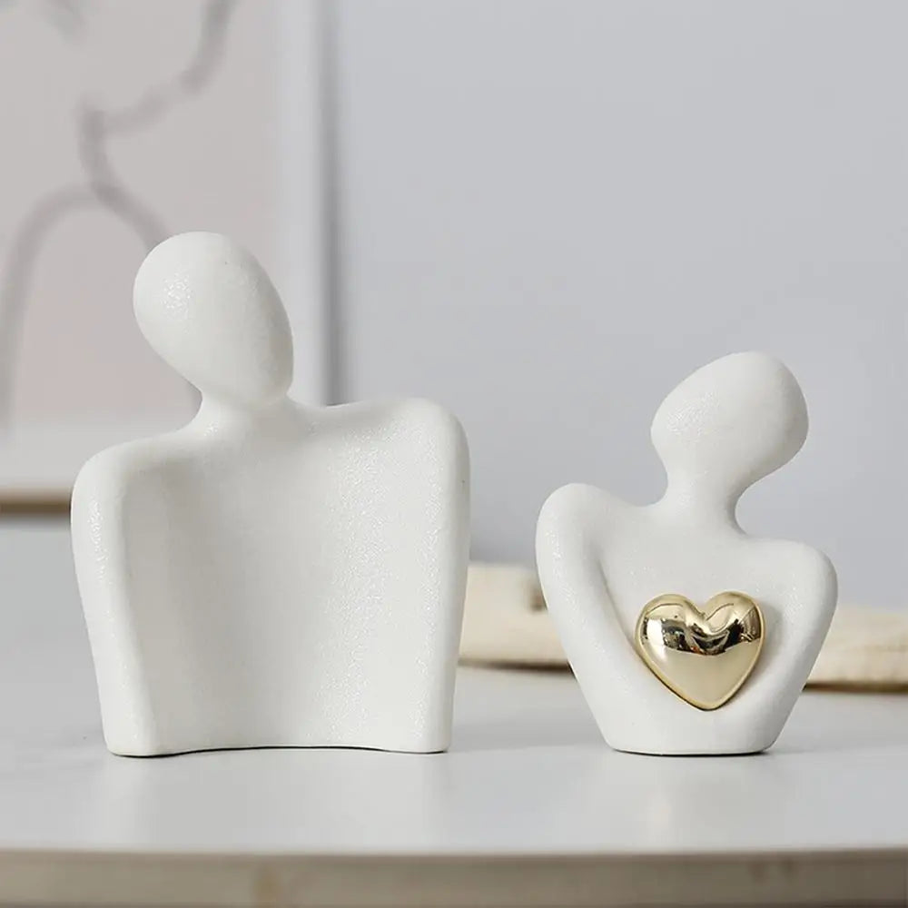 Minimalist Couple Figurine With Gold Heart Accent