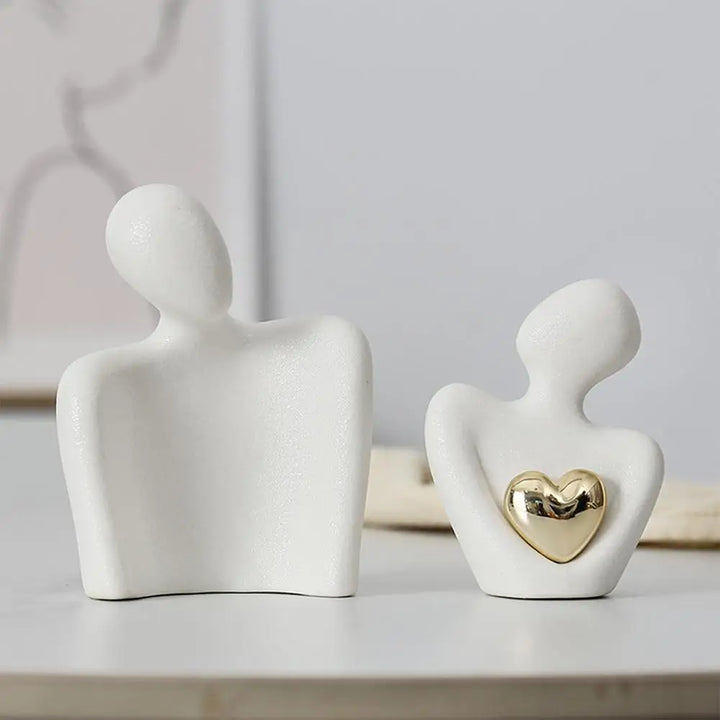 Minimalist Couple Figurine With Gold Heart Accent