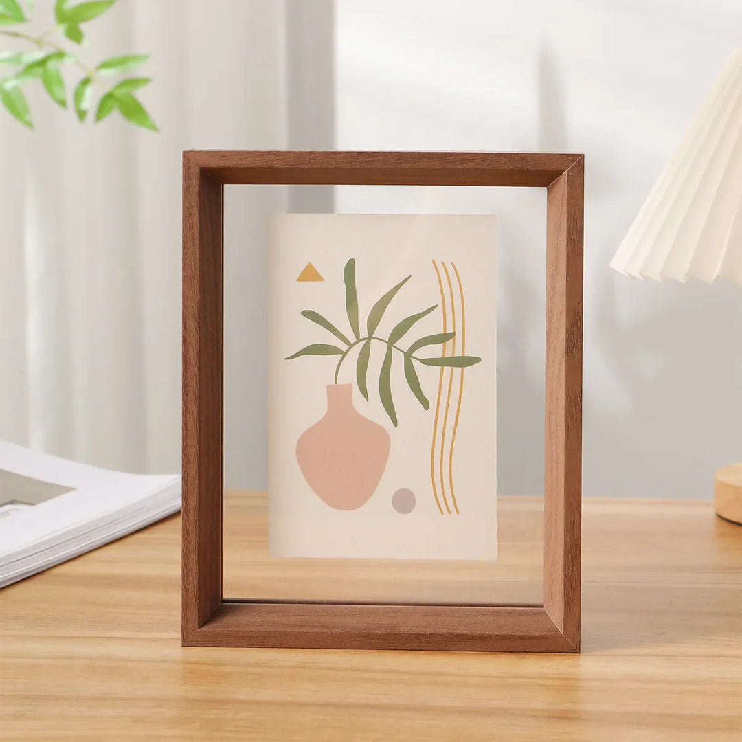 Minimalist Double-Sided Acrylic Photo Frame With Wooden Frame