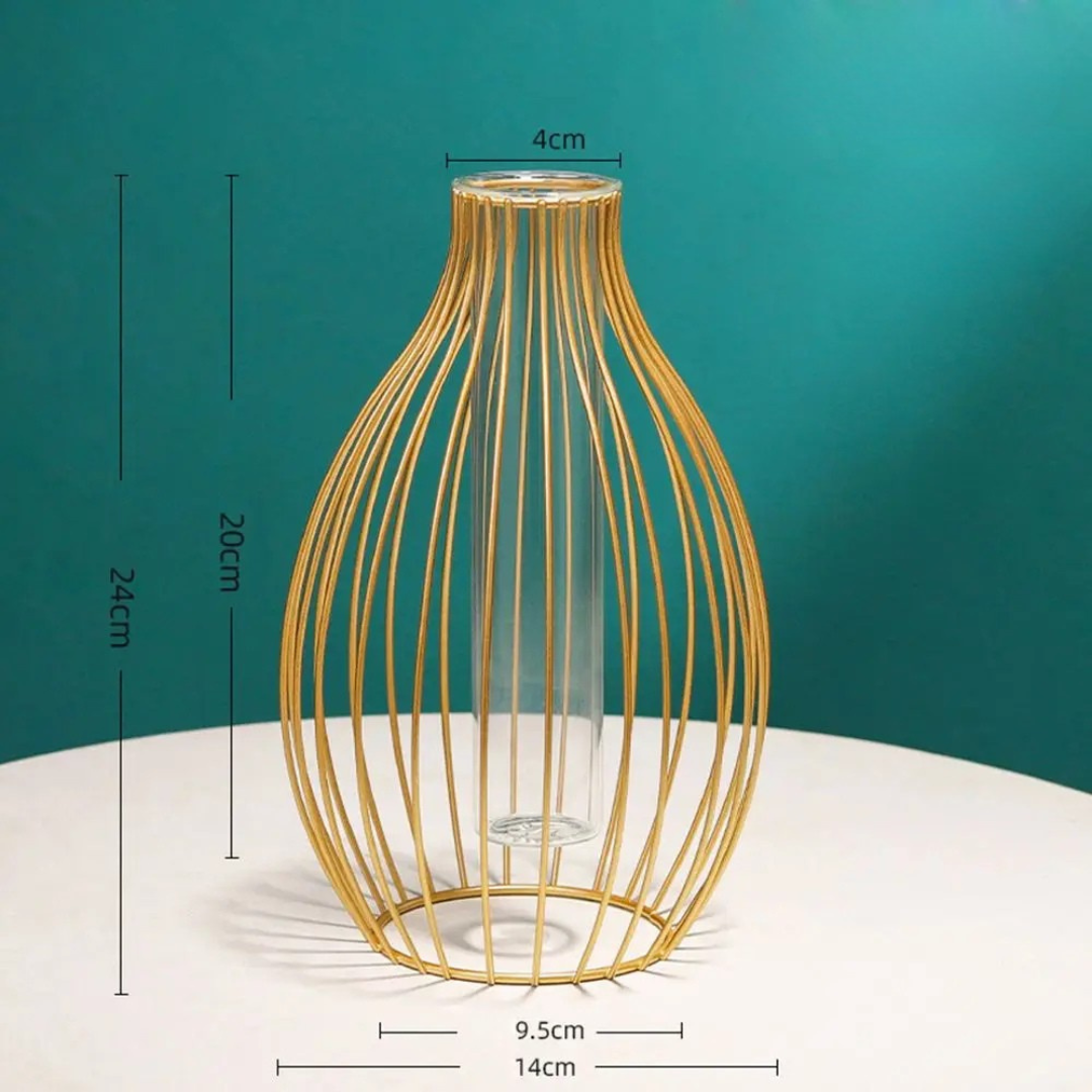 contemporary Geometric Metal and Glass Vase With Detachable Tube