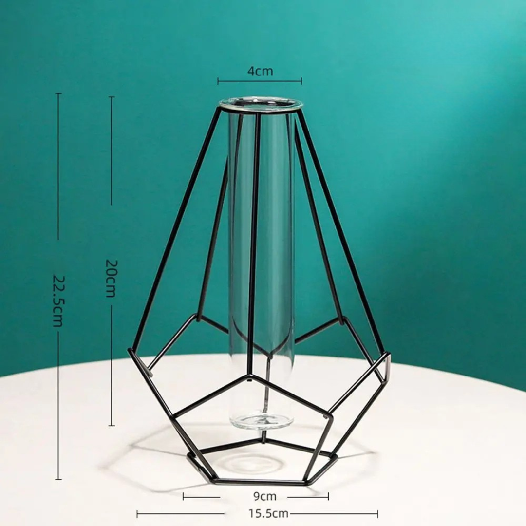 contemporary Geometric Metal and Glass Vase With Detachable Tube