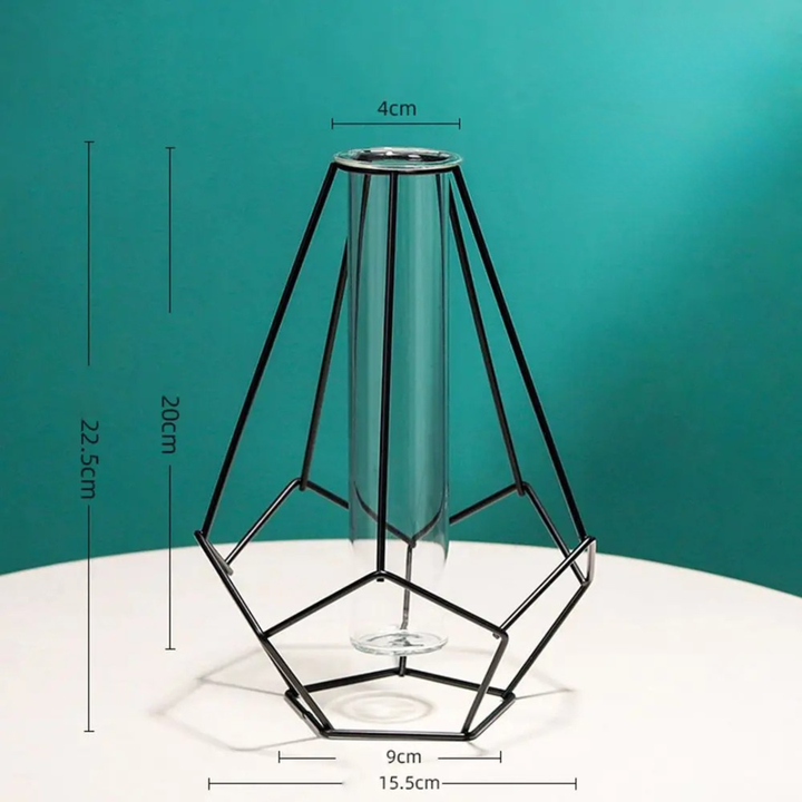 contemporary Geometric Metal and Glass Vase With Detachable Tube