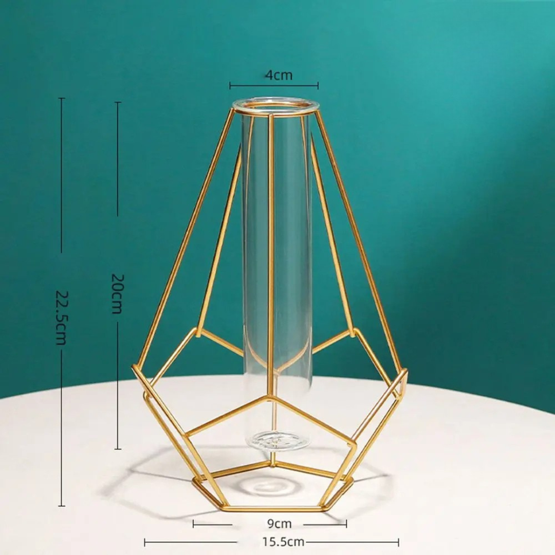 contemporary Geometric Metal and Glass Vase With Detachable Tube