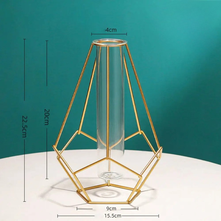 contemporary Geometric Metal and Glass Vase With Detachable Tube
