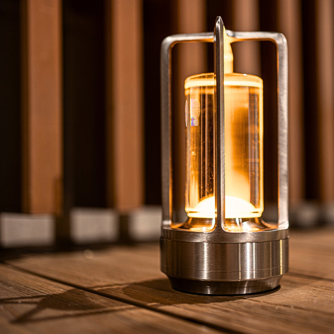 contemporary Metallic Frame Lantern With Glass Cylinder