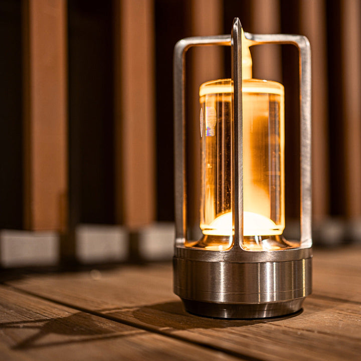 contemporary Metallic Frame Lantern With Glass Cylinder