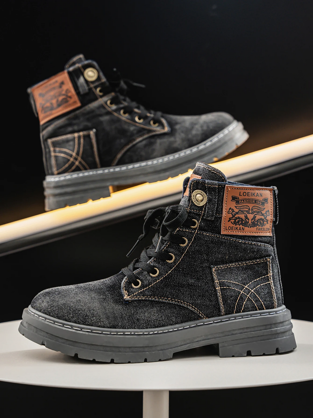 Hudson Denim Lace-Up Boots