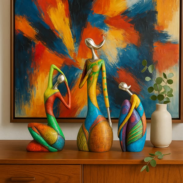 Abstract Resin Sculpture With Metallic Details