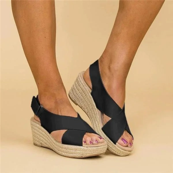 Elara Leather Espadrille Wedges