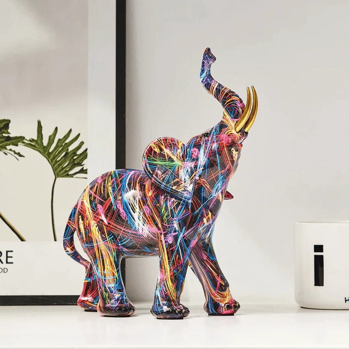 Contemporary Resin Elephant Figurine With Gold Accents