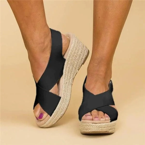 Elara Leather Espadrille Wedges