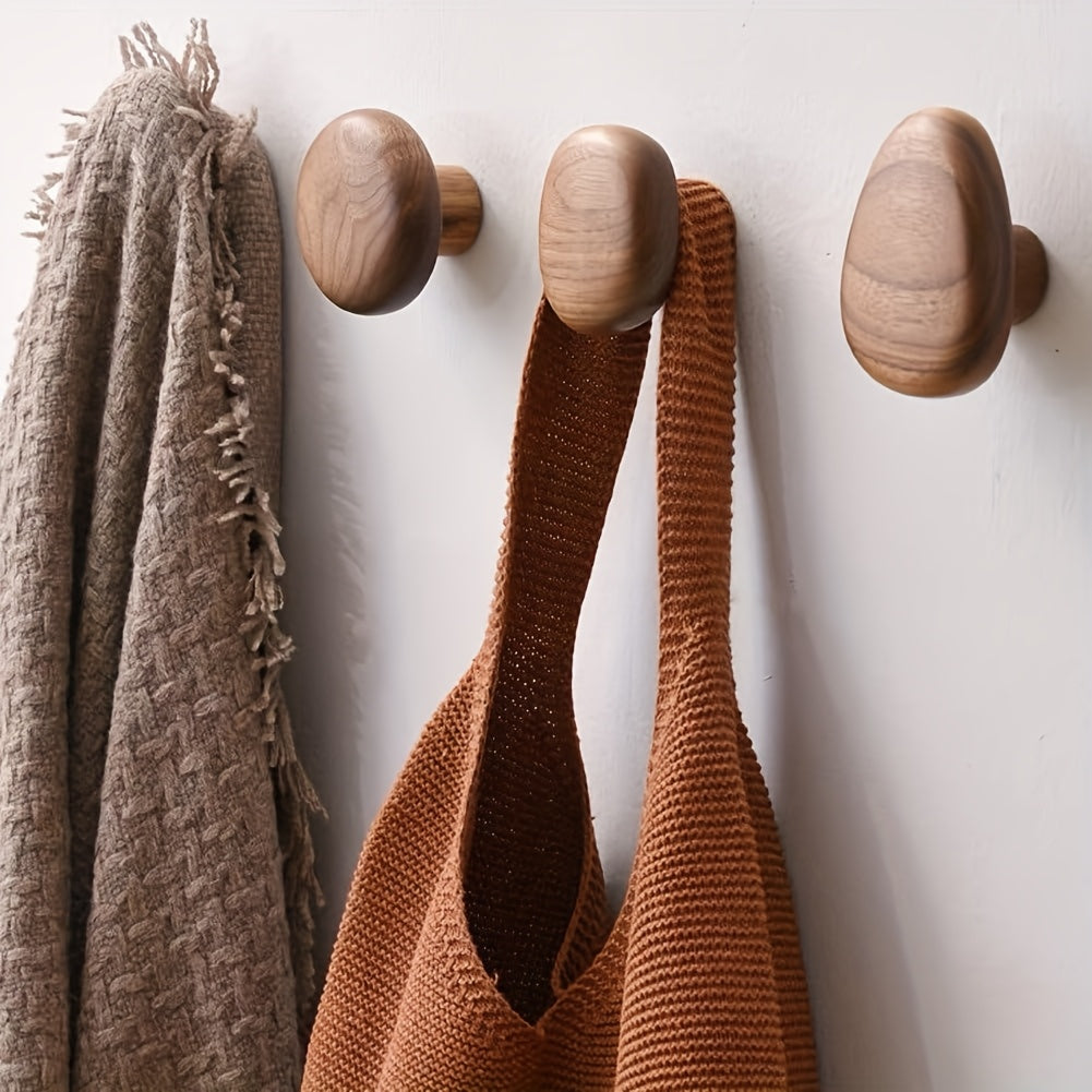 Minimalist Wooden Wall Hook Set With Pebble Shape