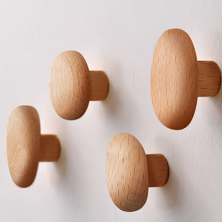 Minimalist Wooden Wall Hook Set With Pebble Shape