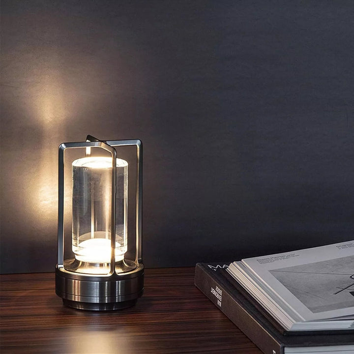 contemporary Metallic Frame Lantern With Glass Cylinder